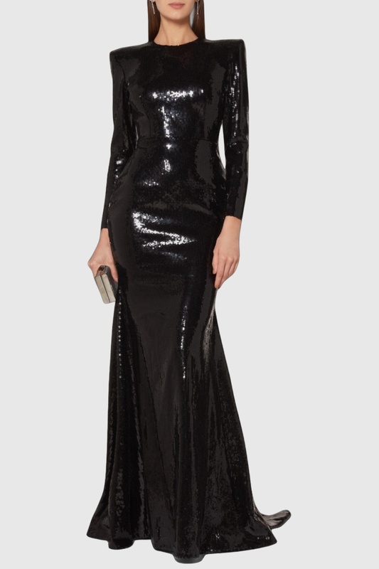 Jehua Sequin Mermaid Split Maxi Dress - Black