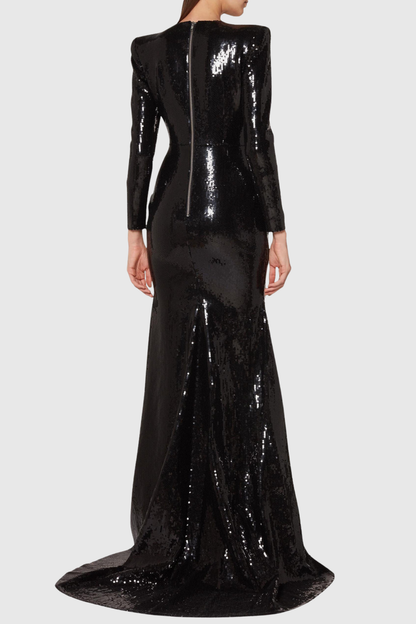 Jehua Sequin Mermaid Split Maxi Dress - Black