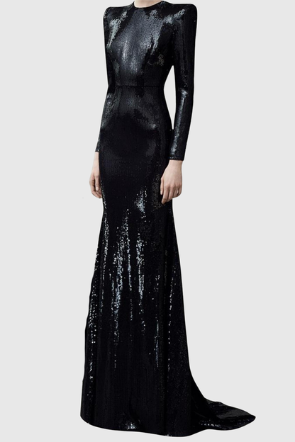 Jehua Sequin Mermaid Split Maxi Dress - Black