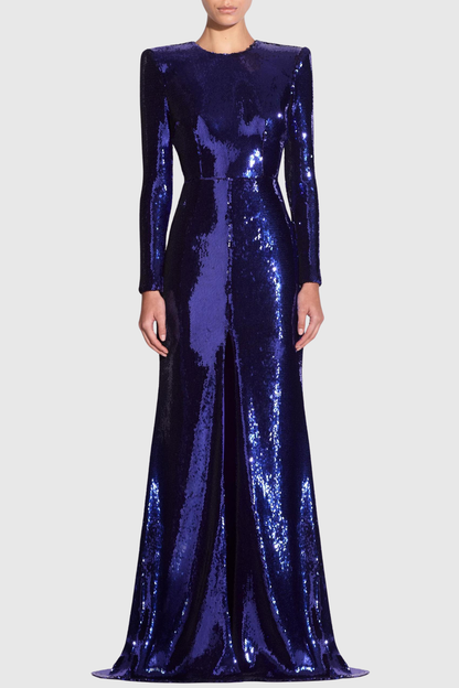 Jehua Sequin Mermaid Split Maxi Dress - Blue