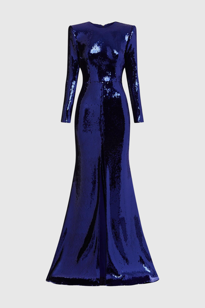 Jehua Sequin Mermaid Split Maxi Dress - Blue