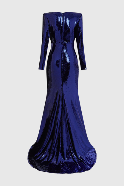 Jehua Sequin Mermaid Split Maxi Dress - Blue