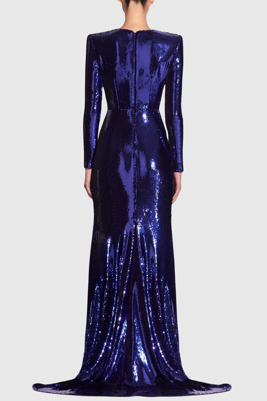 Jehua Sequin Mermaid Split Maxi Dress - Blue