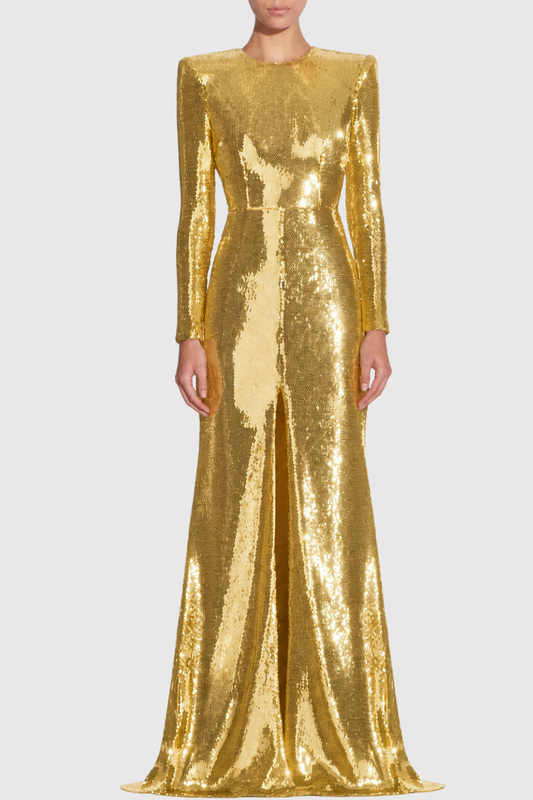 Jehua Sequin Mermaid Split Maxi Dress - Gold