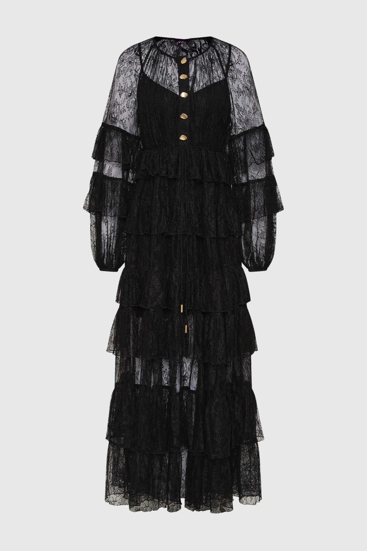 Jenfa Lace Ruffle Maxi Dress - Black