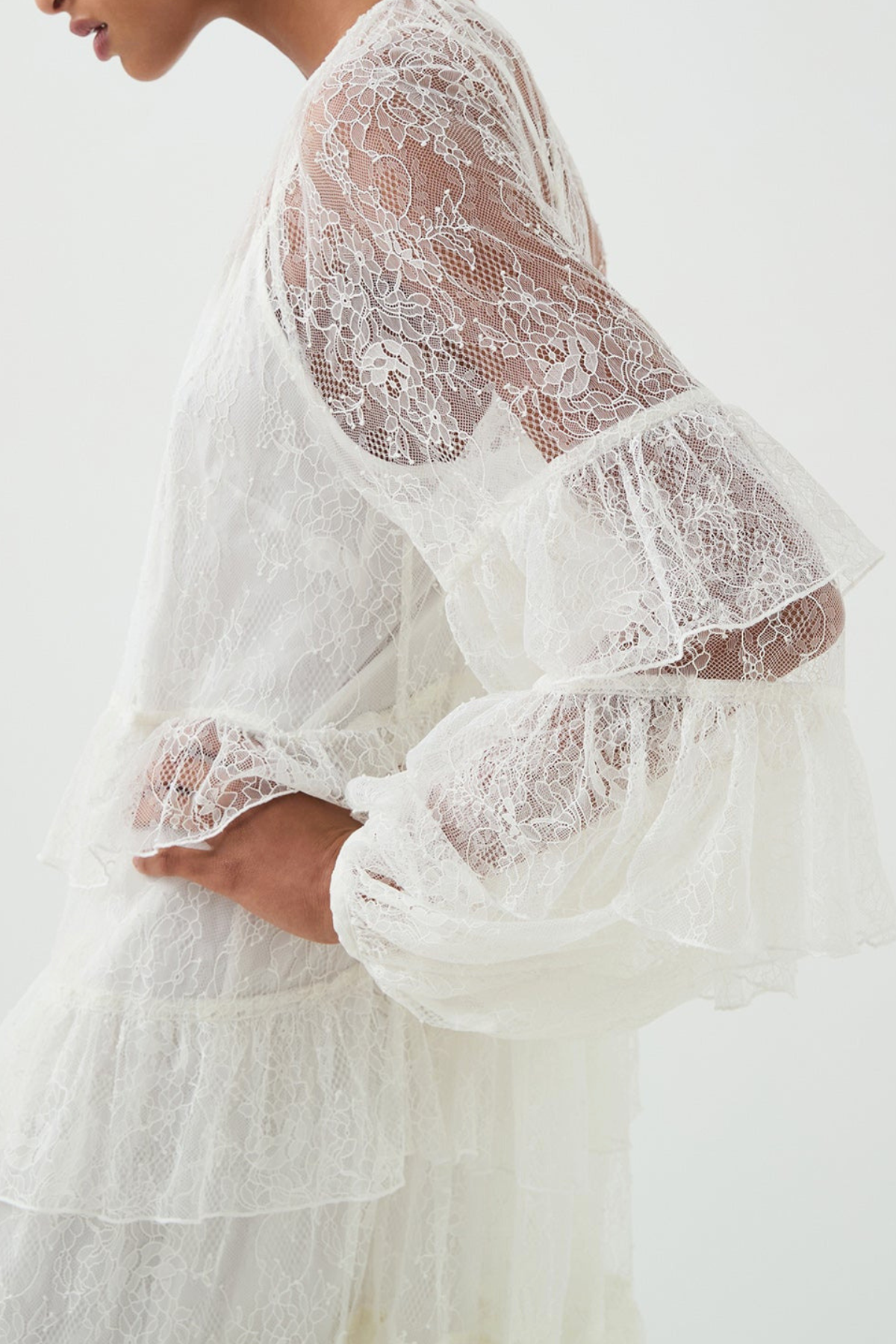 Jenfa Lace Ruffle Maxi Dress - White