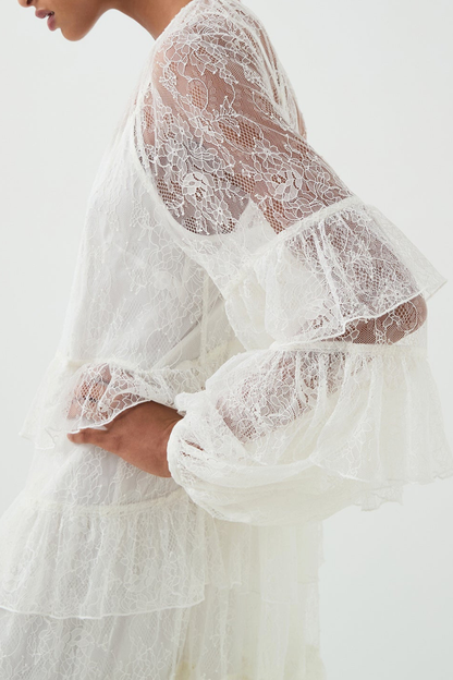 Jenfa Lace Ruffle Maxi Dress - White
