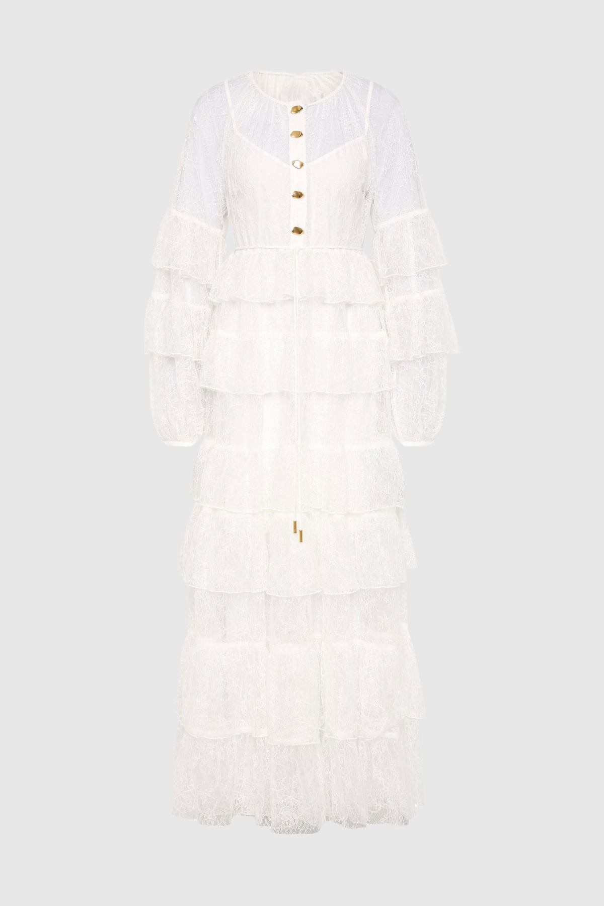 Jenfa Lace Ruffle Maxi Dress - White