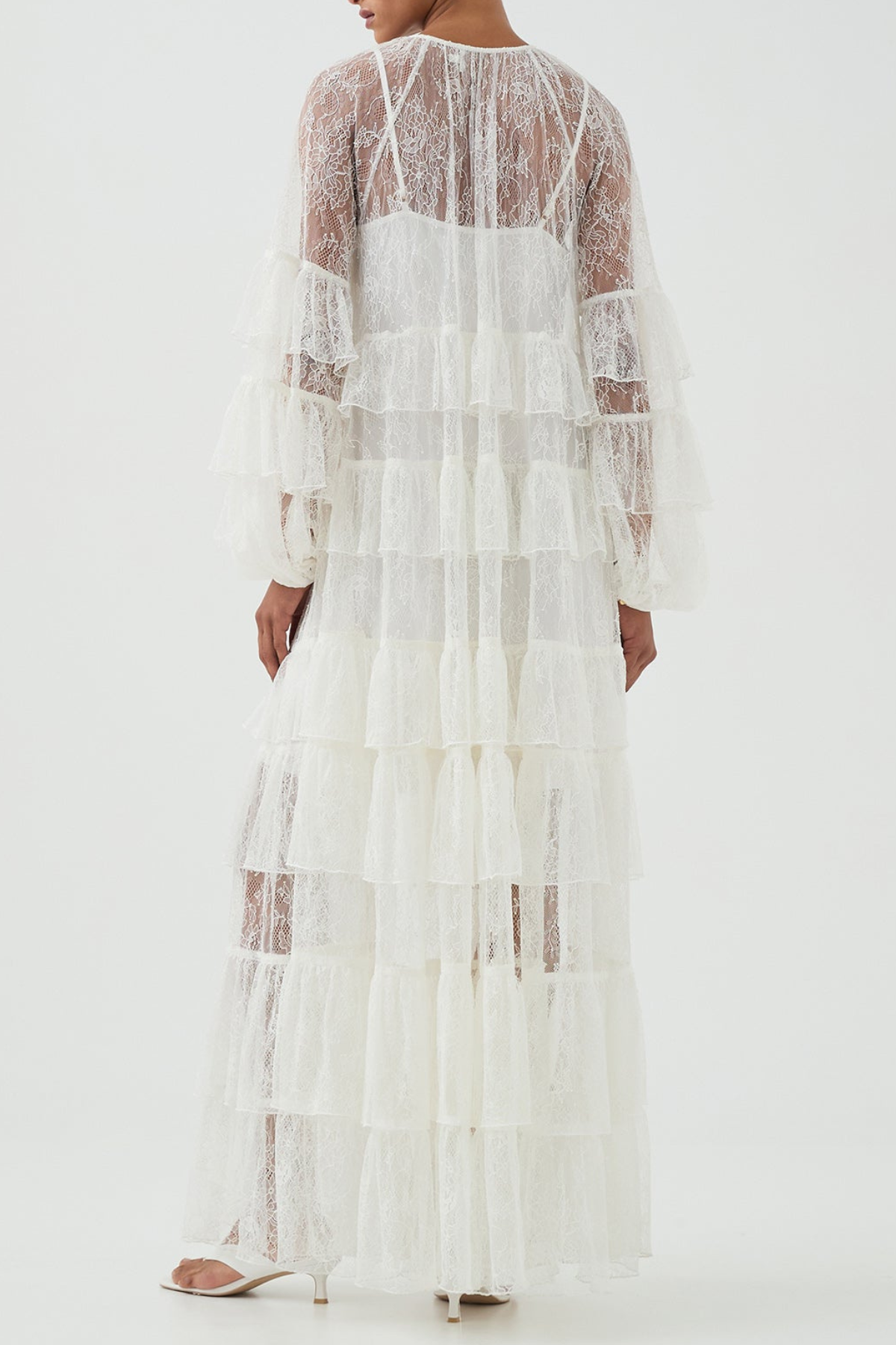 Jenfa Lace Ruffle Maxi Dress - White