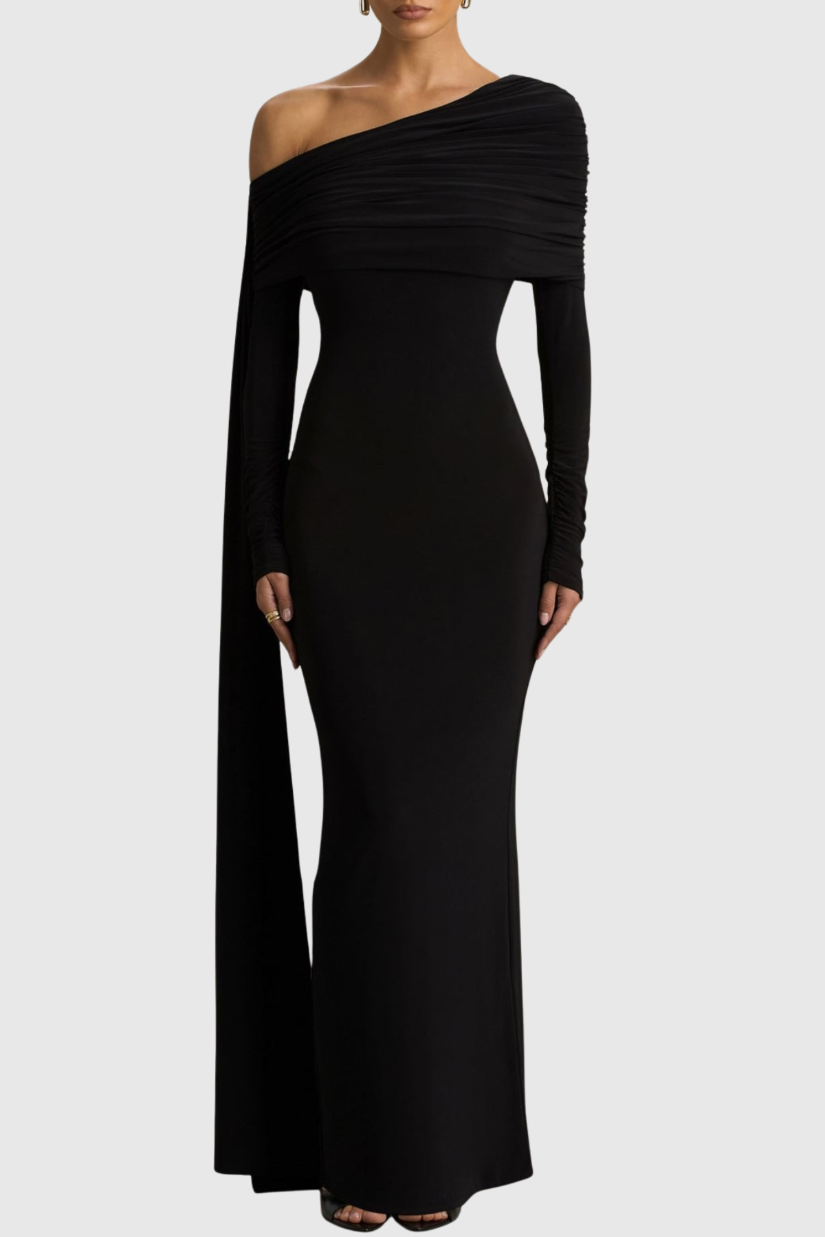 Jensen Off Shoulder Draped Maxi Dress - Black