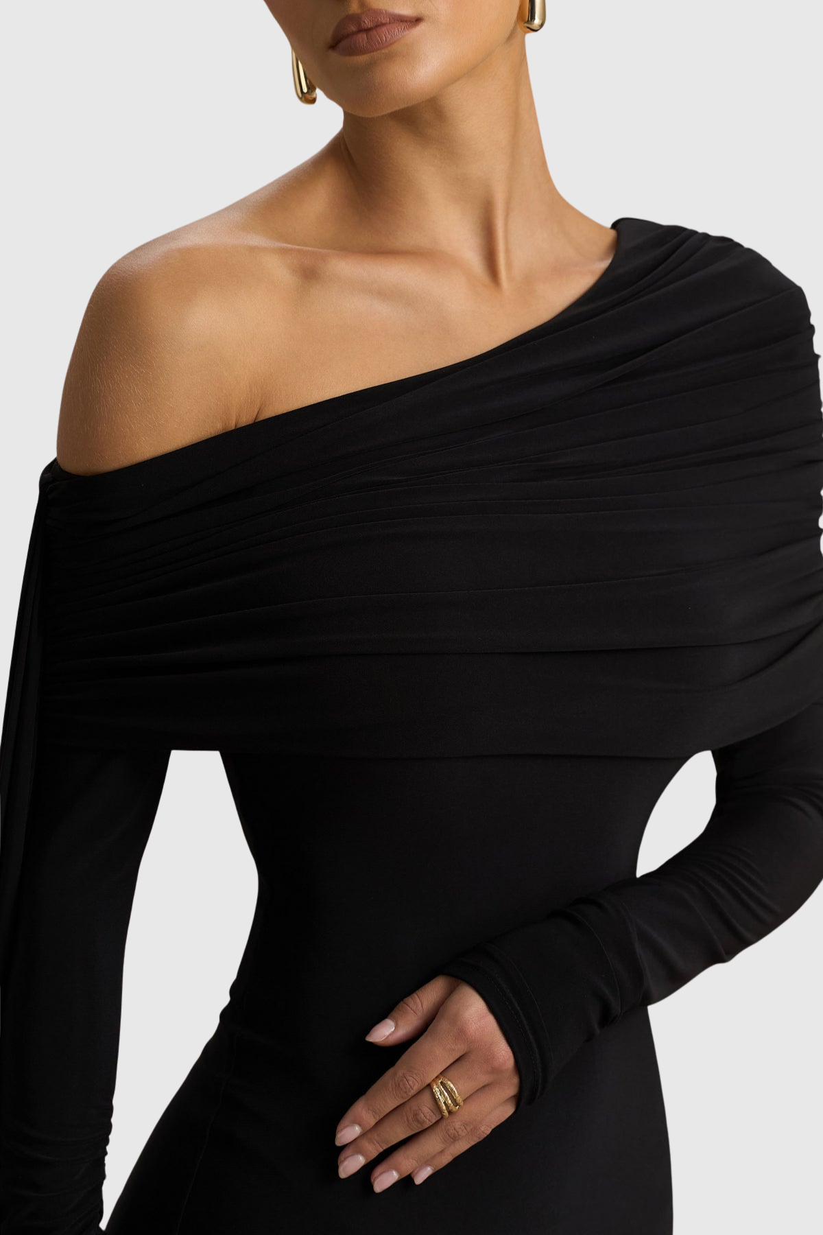 Jensen Off Shoulder Draped Maxi Dress - Black