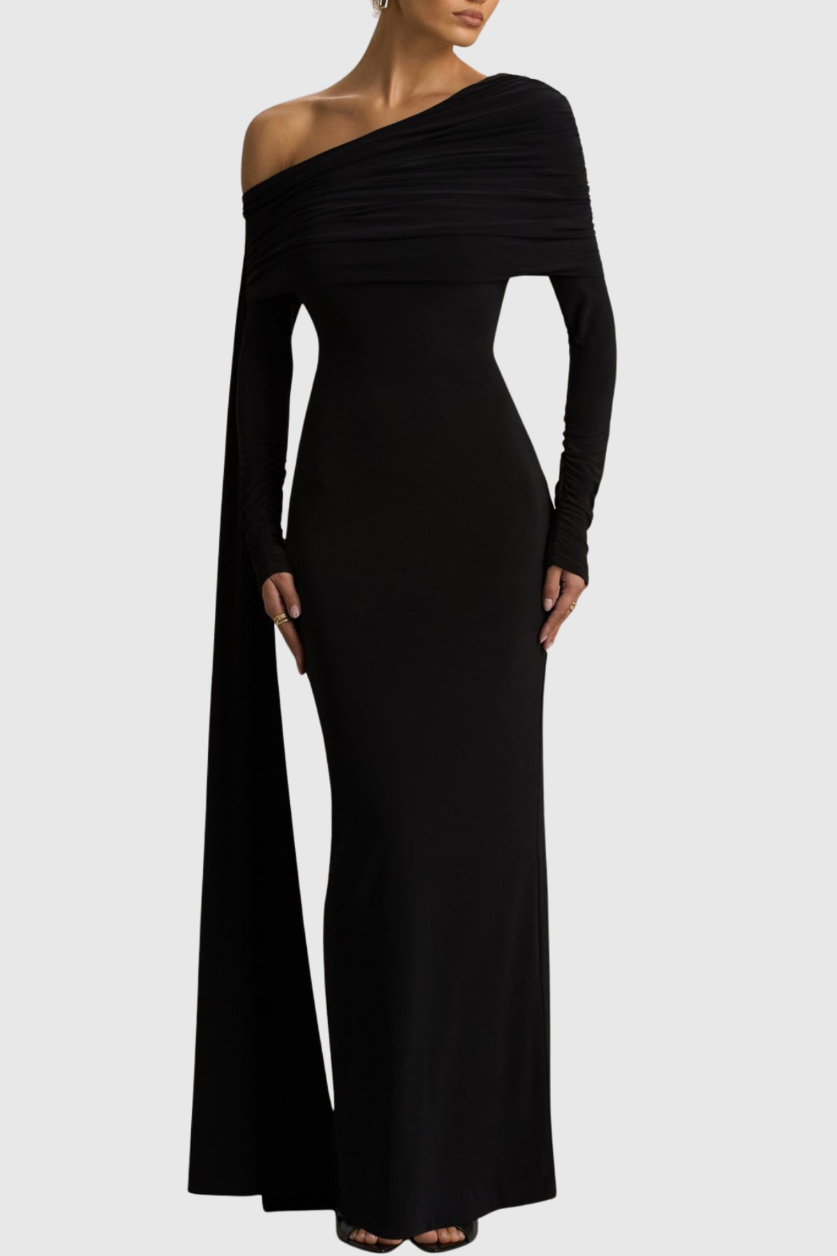 Jensen Off Shoulder Draped Maxi Dress - Black