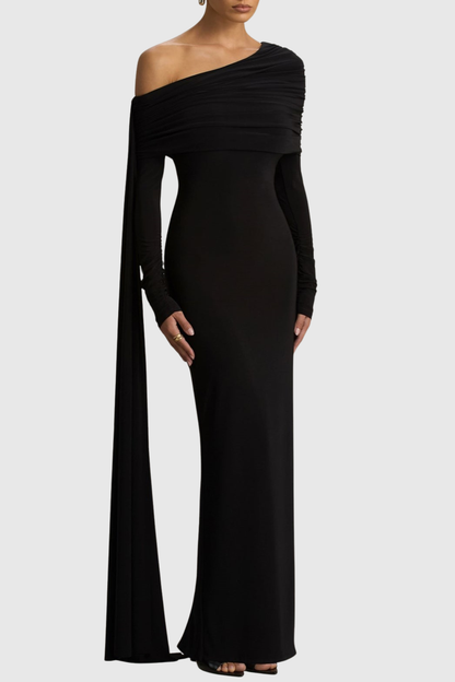 Jensen Off Shoulder Draped Maxi Dress - Black