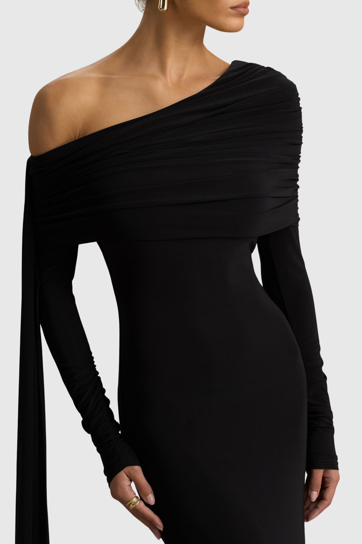 Jensen Off Shoulder Draped Maxi Dress - Black