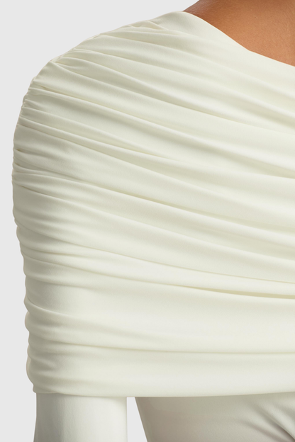 Jensen Off Shoulder Draped Maxi Dress - White