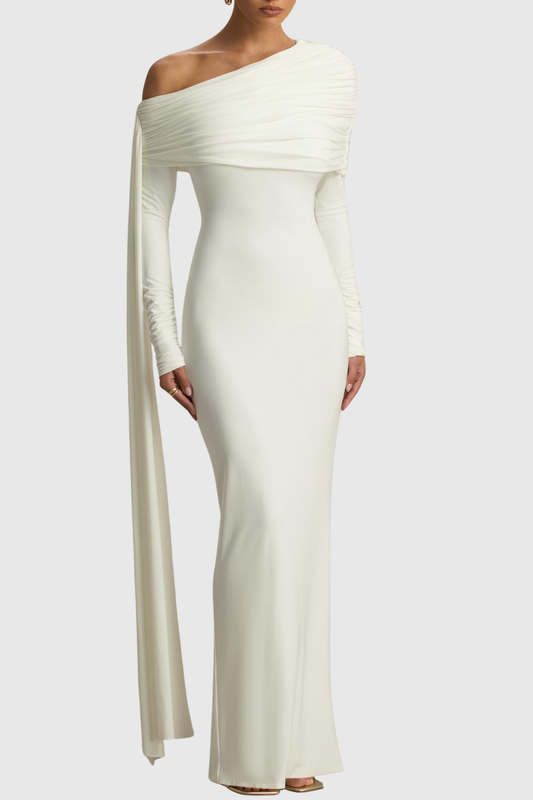Jensen Off Shoulder Draped Maxi Dress - White