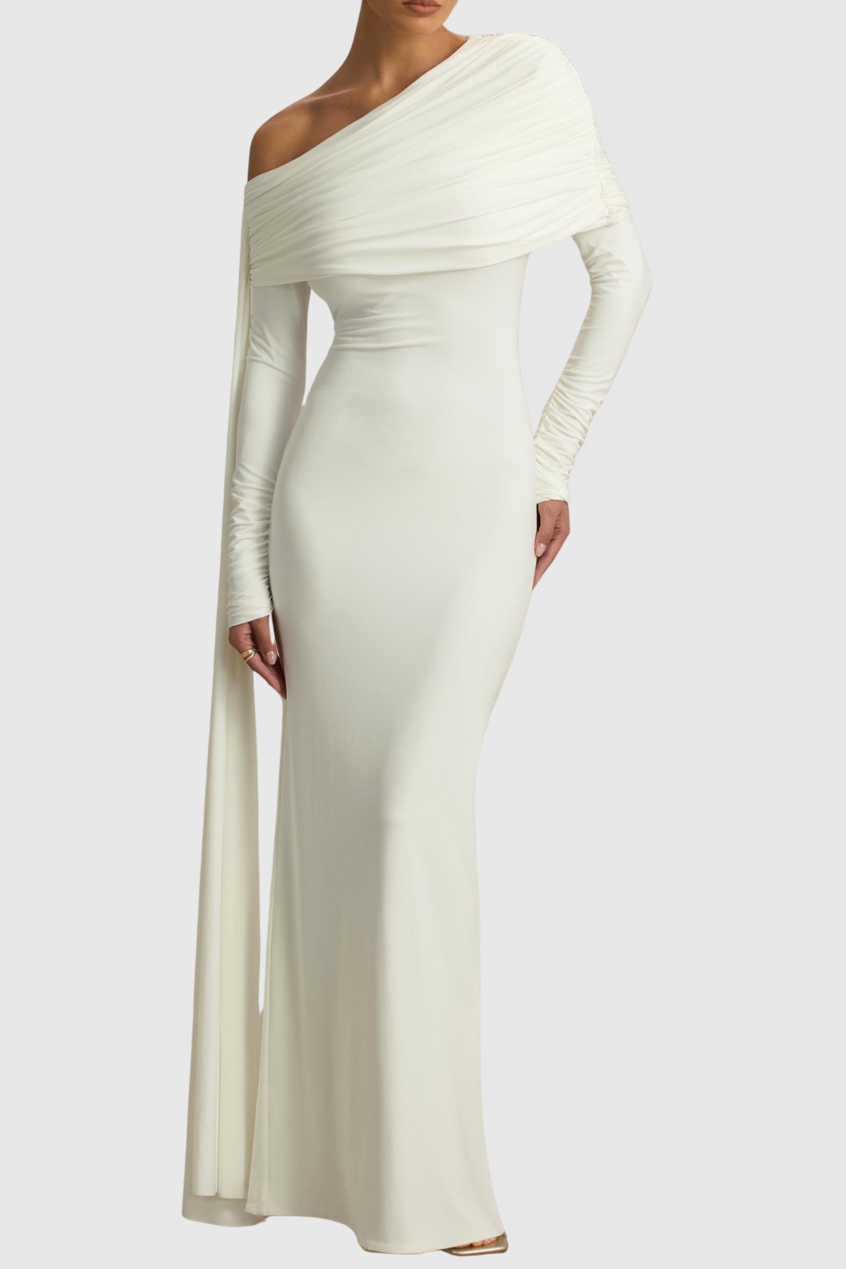 Jensen Off Shoulder Draped Maxi Dress - White