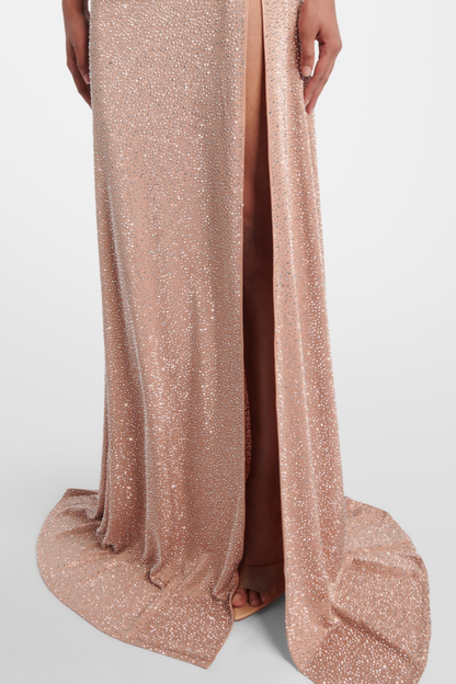 Jepha Halter Crystal Embellished Split Maxi Dress