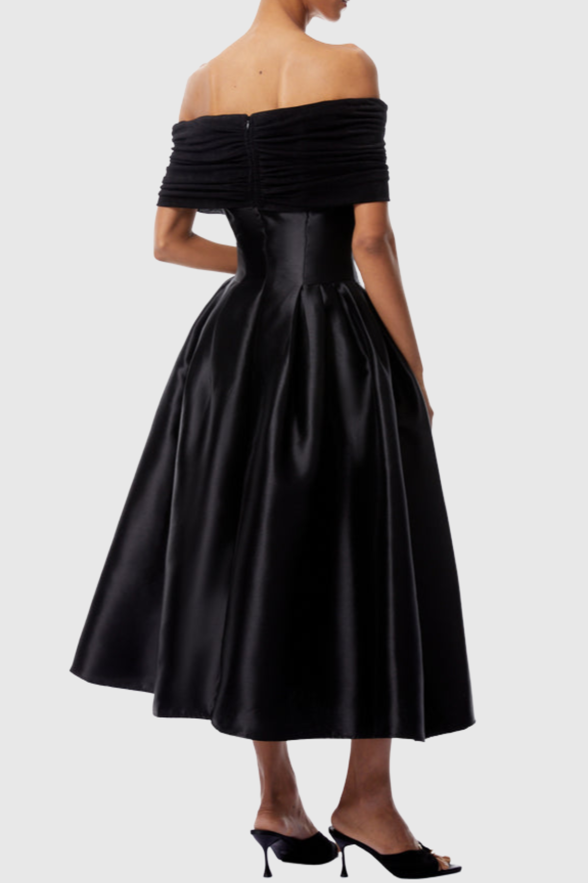 Jesiah Off Shoulder Puff Midi Dress - Black