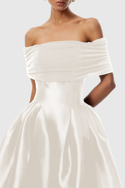 Jesiah Off Shoulder Puff Midi Dress - White