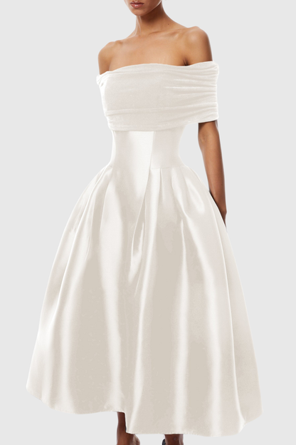 Jesiah Off Shoulder Puff Midi Dress - White