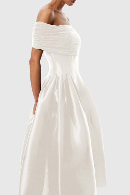 Jesiah Off Shoulder Puff Midi Dress - White