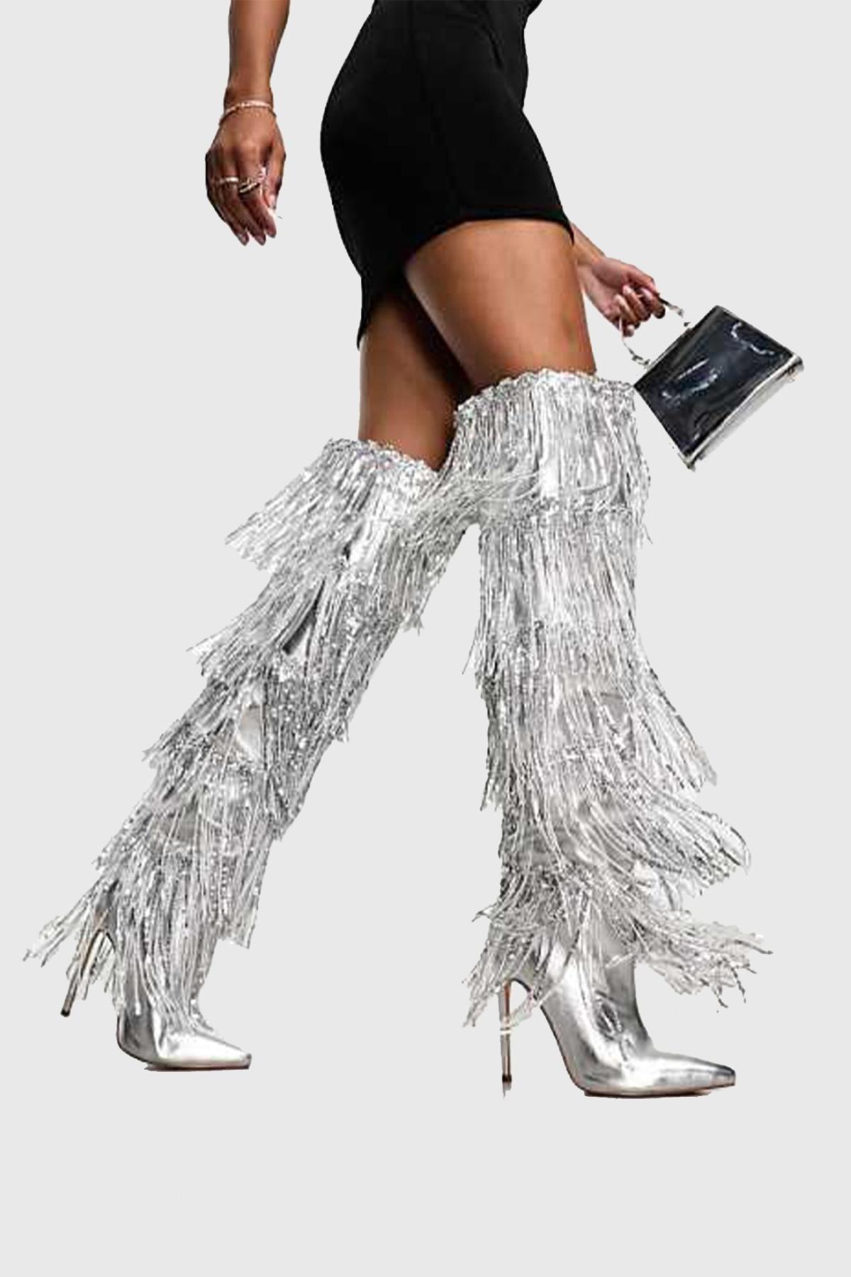 Jesiah Sequin Fringe Knee High Boots