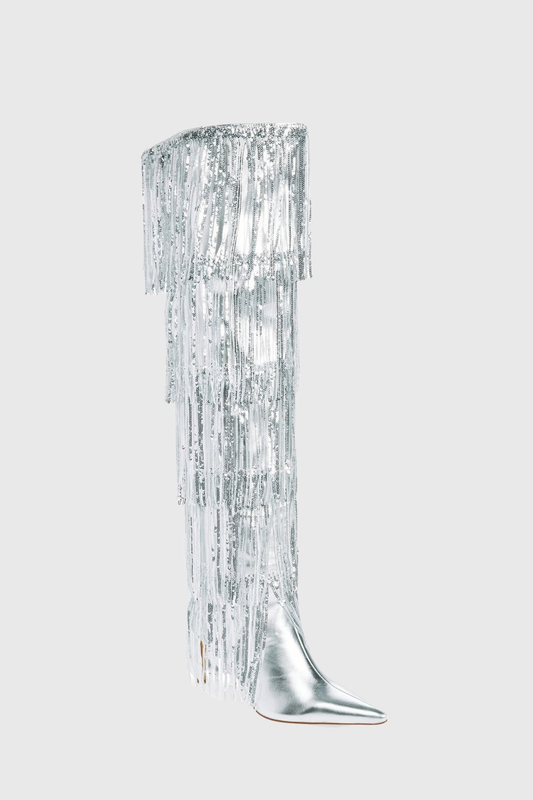 Jesiah Sequin Fringe Knee High Boots
