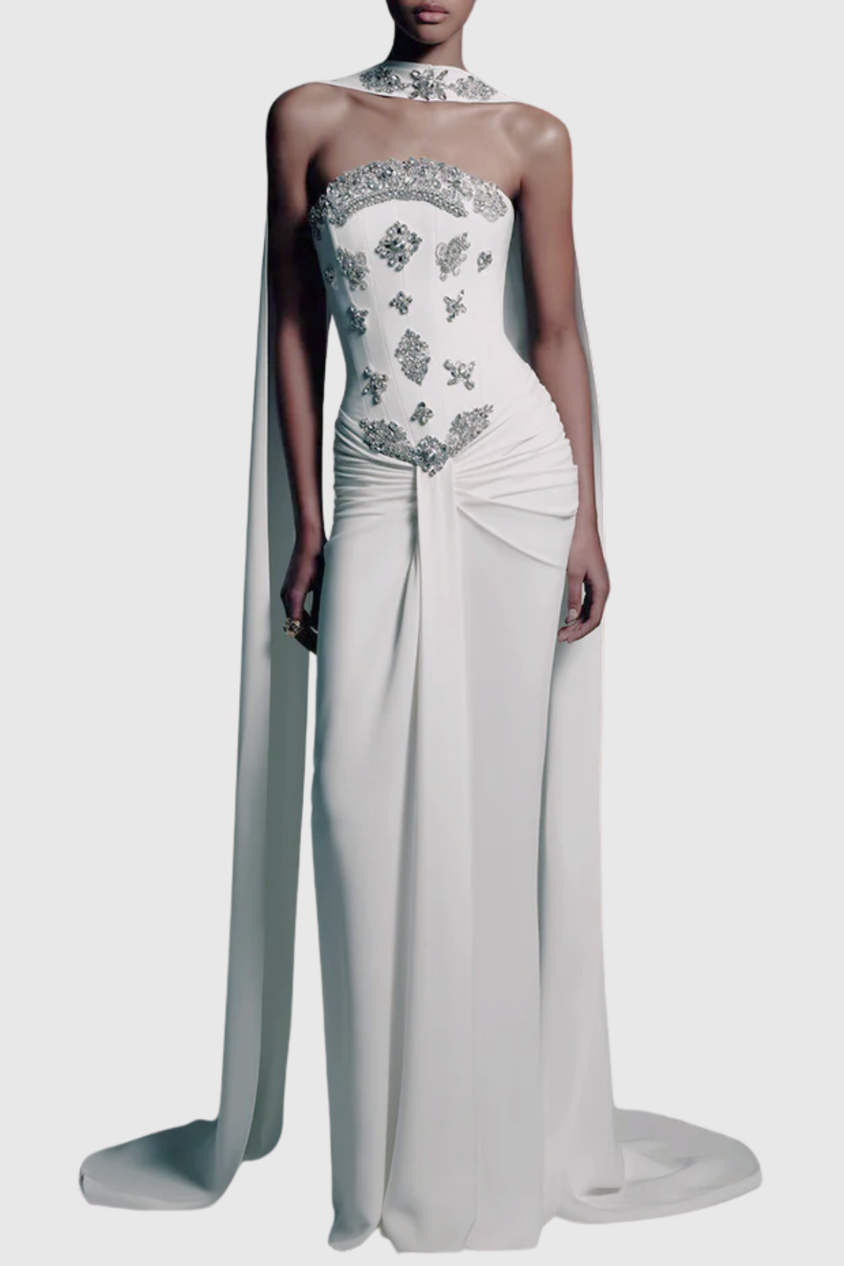 Jesson Strapless Crystal Scarf Maxi Dress