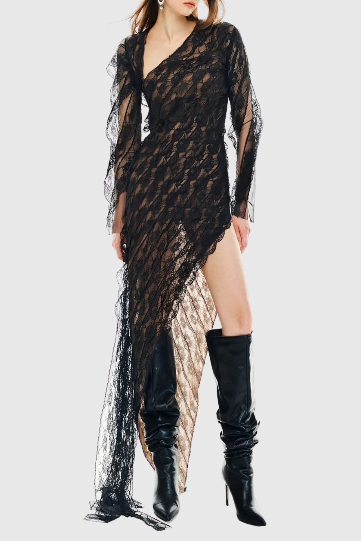 Jessya Asymmetric Lace Maxi Dress