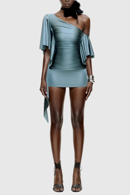Jetal Asymmetric Ruffle Mini Dress
