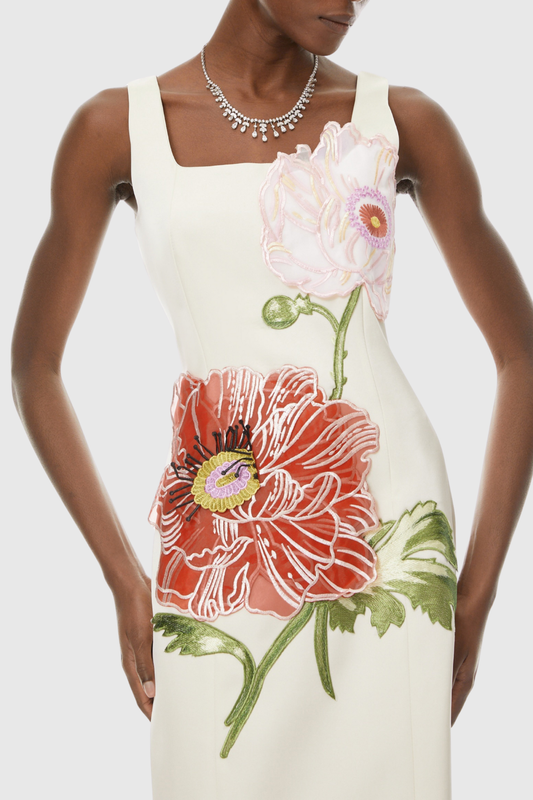 Jireh Floral Embroidery Maxi Dress - Beige