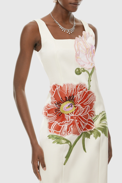 Jireh Floral Embroidery Maxi Dress - Beige