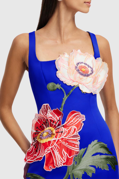Jireh Floral Embroidery Maxi Dress - Blue