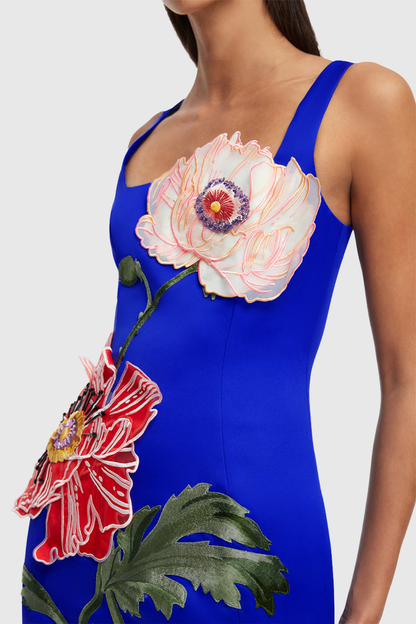 Jireh Floral Embroidery Maxi Dress - Blue