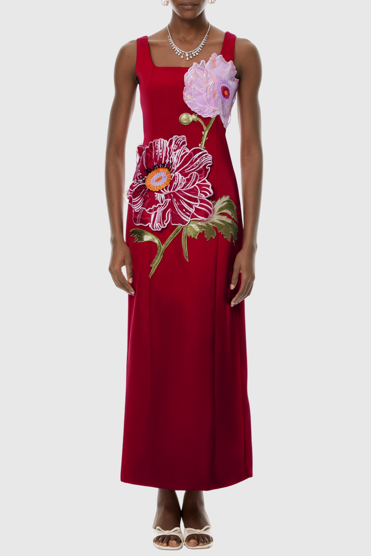 Jireh Floral Embroidery Maxi Dress - Red