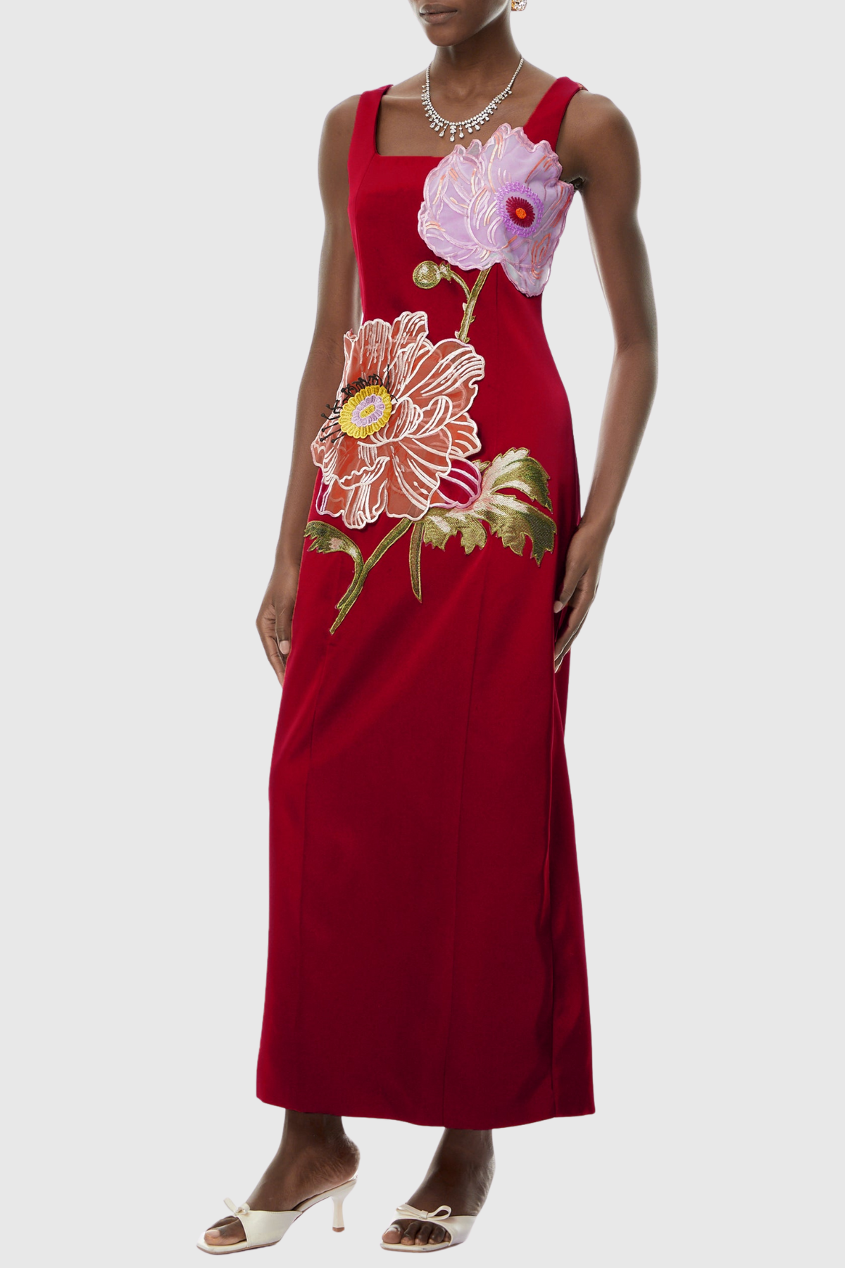 Jireh Floral Embroidery Maxi Dress - Red