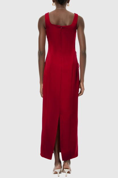 Jireh Floral Embroidery Maxi Dress - Red