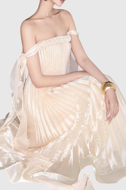 Johan Off Shoulder Pleated Maxi Dress