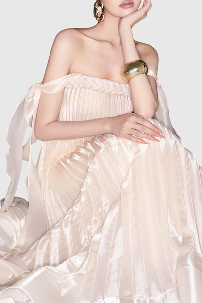 Johan Off Shoulder Pleated Maxi Dress