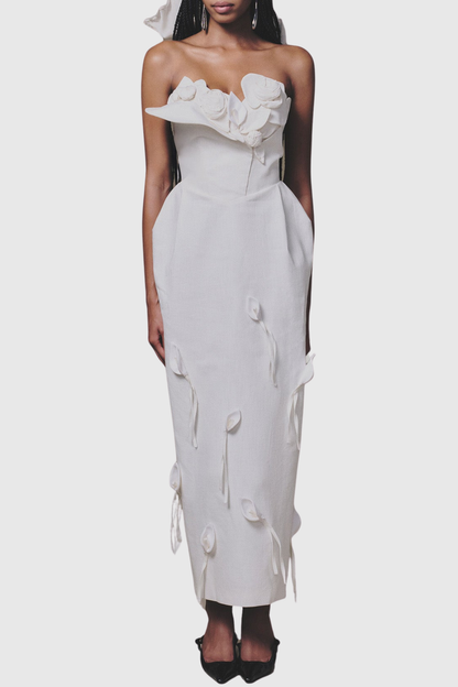 Jojoa Floral Appliqué Strapless Midi Dress