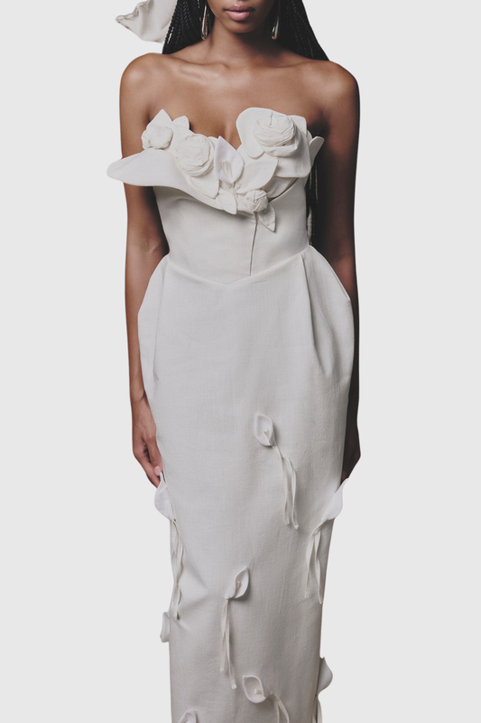 Jojoa Floral Appliqué Strapless Midi Dress