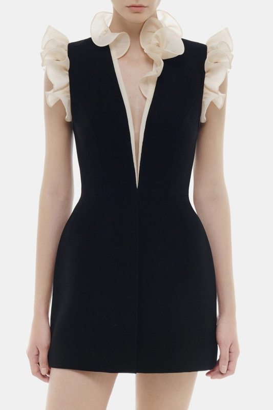 Joraca Ruffle Plunge Mini Dress