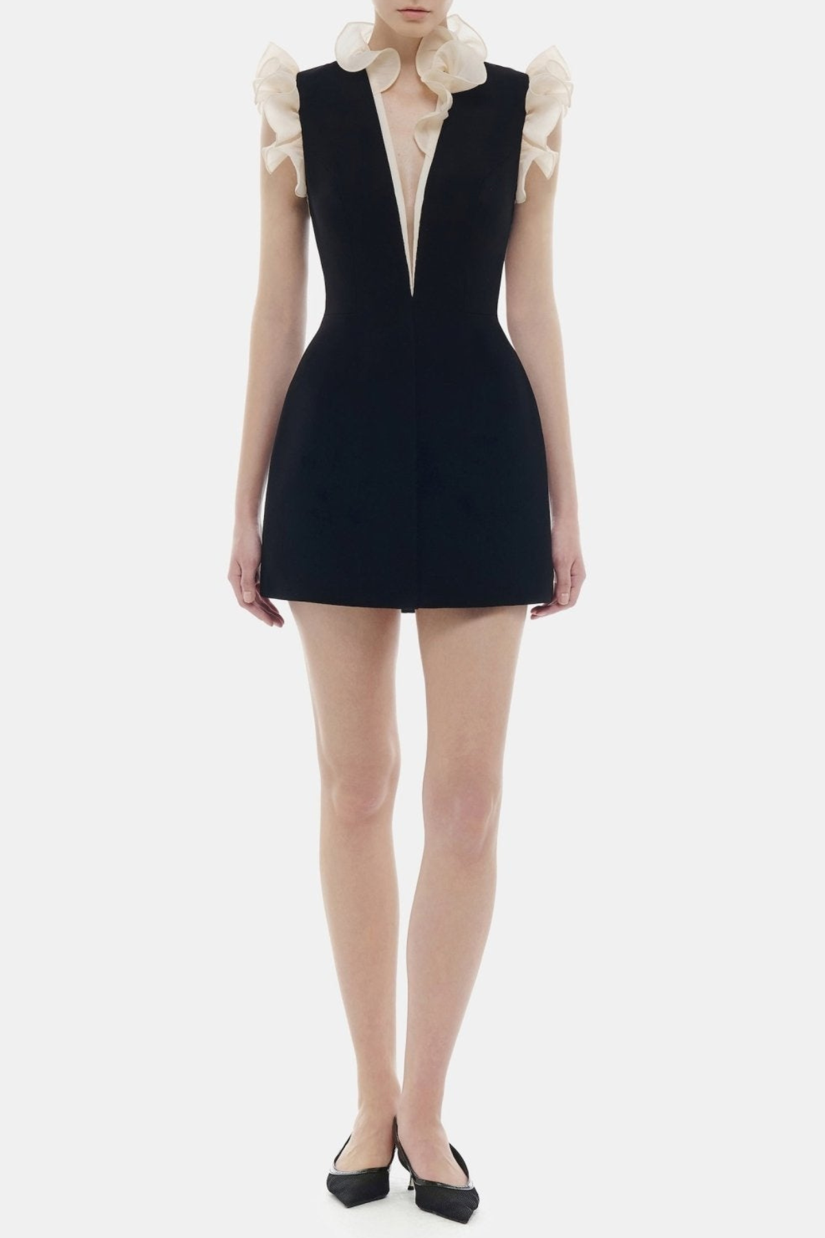 Joraca Ruffle Plunge Mini Dress