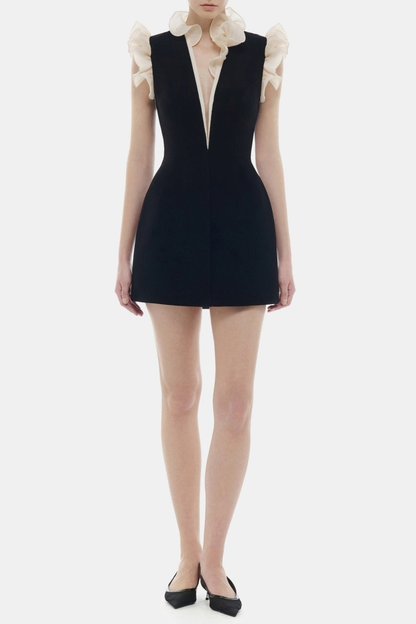 Joraca Ruffle Plunge Mini Dress