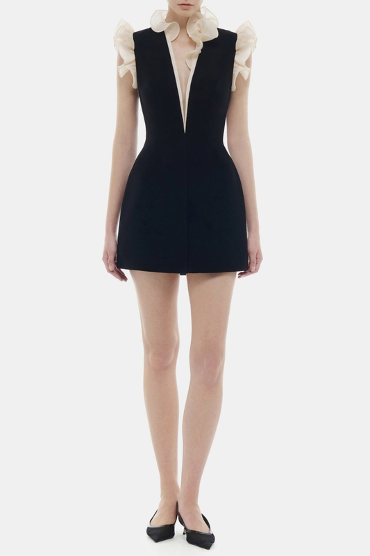 Joraca Ruffle Plunge Mini Dress