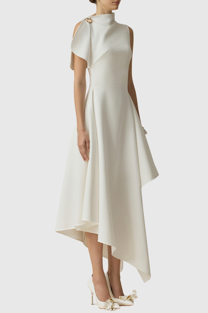 Jorah Asymmetric Ruffle Midi Dress