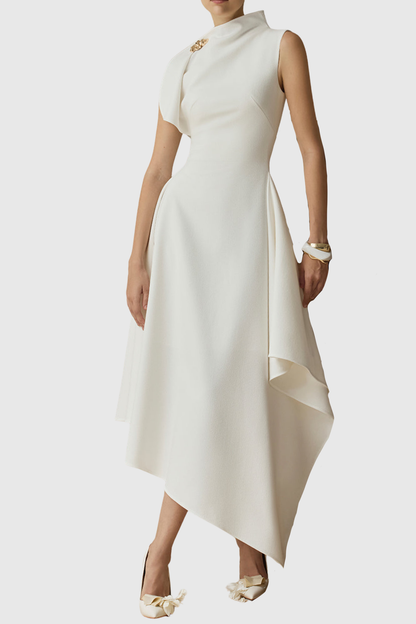 Jorah Asymmetric Ruffle Midi Dress