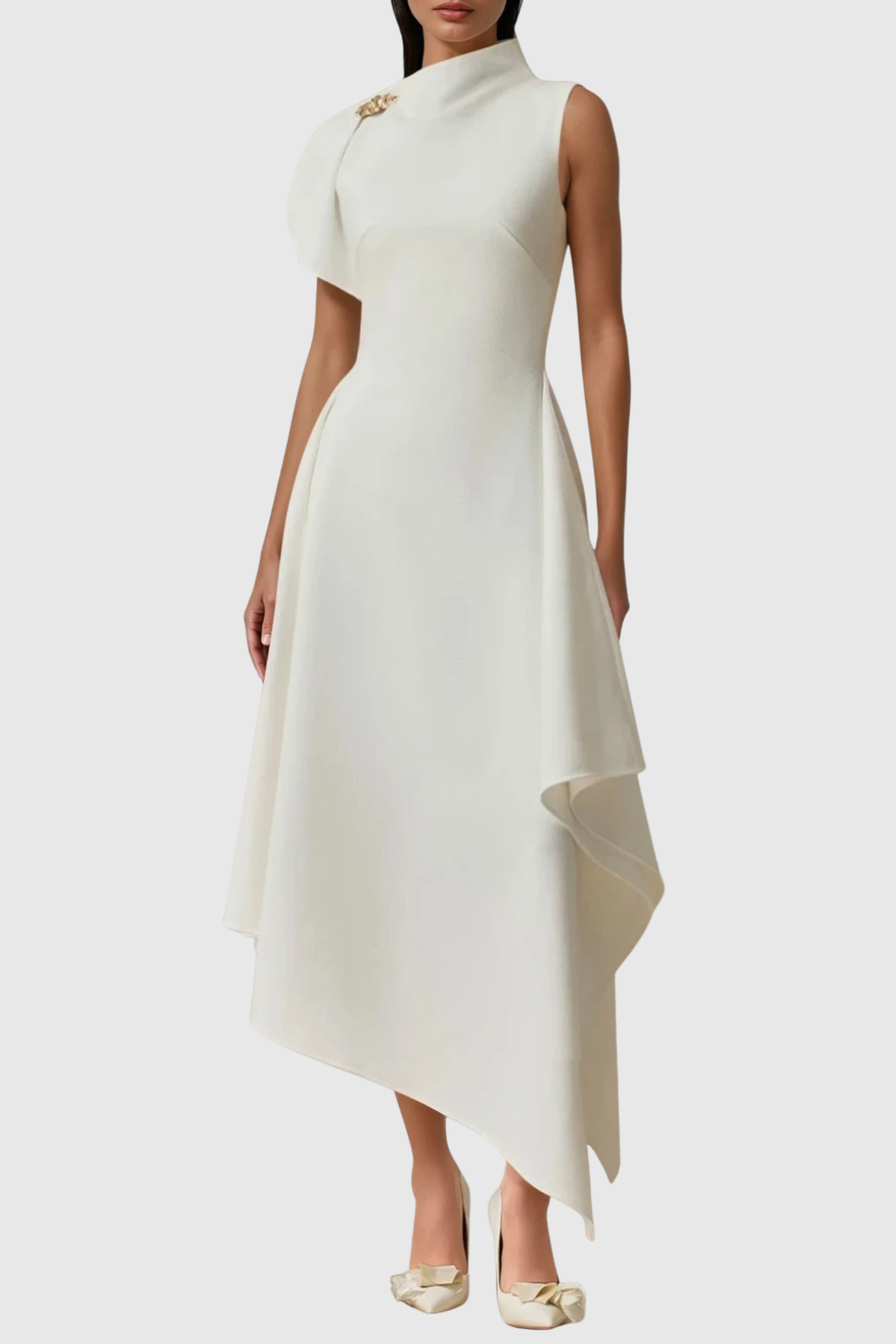 Jorah Asymmetric Ruffle Midi Dress