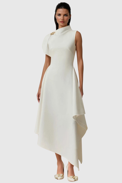 Jorah Asymmetric Ruffle Midi Dress